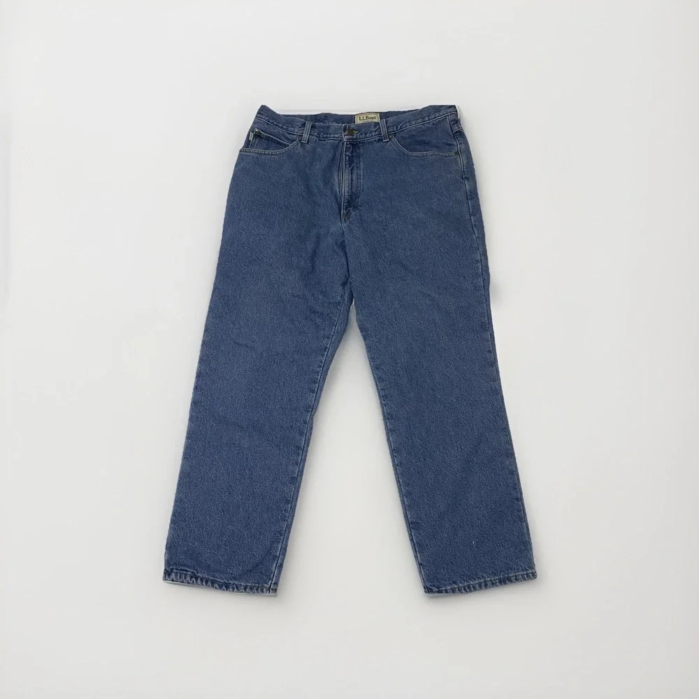 L.L.Bean Men's Classic Fit Straight Blue Denim Jeans Lined 5-Pocket